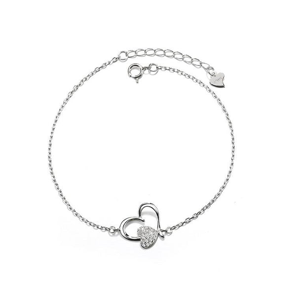 Sterling Silver Double Heart Anklet With Swarovski Crystals Bracelets - DailySale