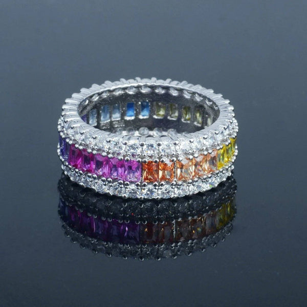 Sterling Silver Emerald Cut Rainbow Prong Eternity Band Rings 5 - DailySale