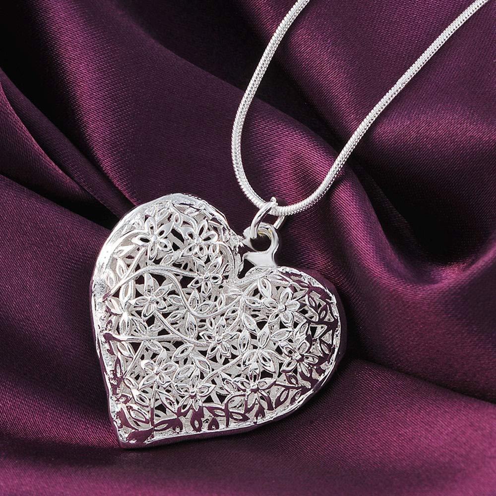 Sterling Silver Filigree Puffed Heart Necklace Jewelry - DailySale