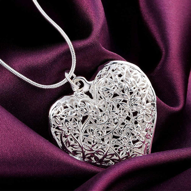 Sterling Silver Filigree Puffed Heart Necklace Jewelry - DailySale