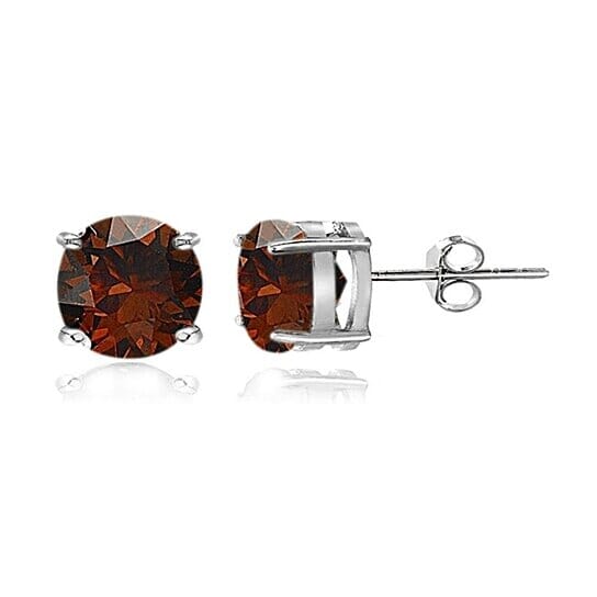 Sterling Silver Garnet 6mm Round Stud Earrings Earrings - DailySale