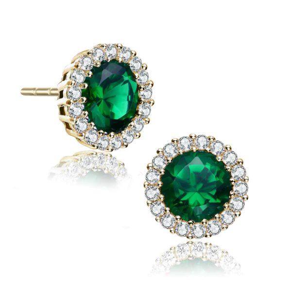 Sterling Silver Gold Plated Round Earrings Earrings Emerald - DailySale