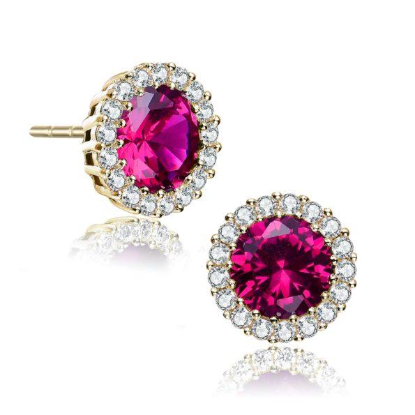 Sterling Silver Gold Plated Round Earrings Earrings Ruby - DailySale