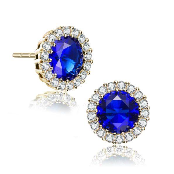 Sterling Silver Gold Plated Round Earrings Earrings Sapphire - DailySale