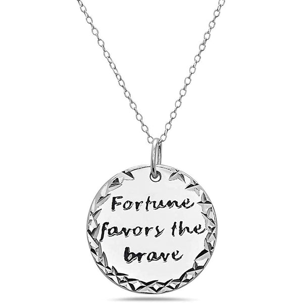 Sterling Silver Inspirational Pendant Necklace Necklaces Fortune Favors - DailySale