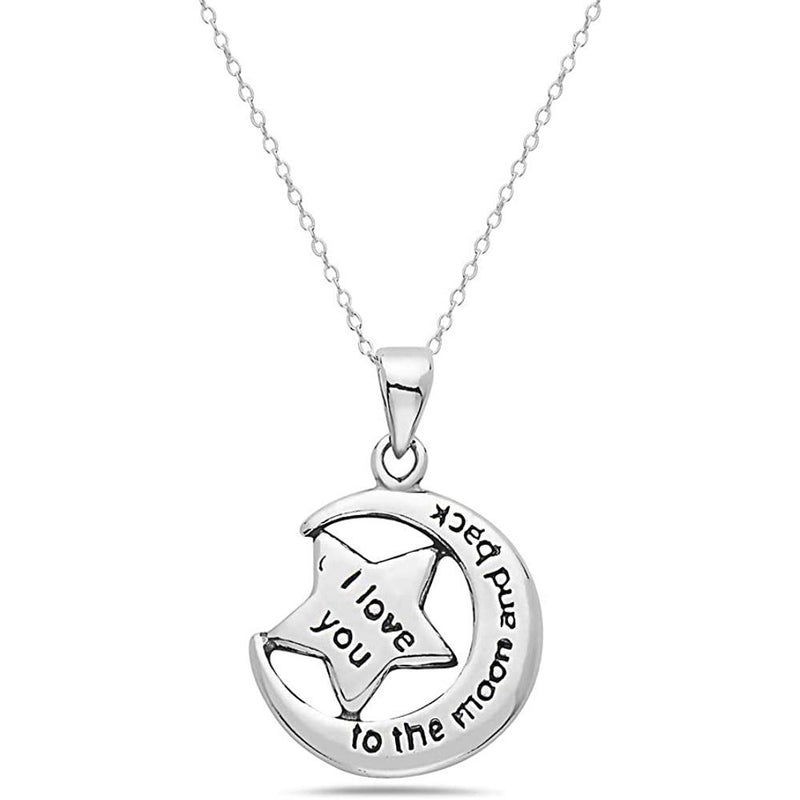 Sterling Silver Inspirational Pendant Necklace Necklaces Star and Moon - DailySale