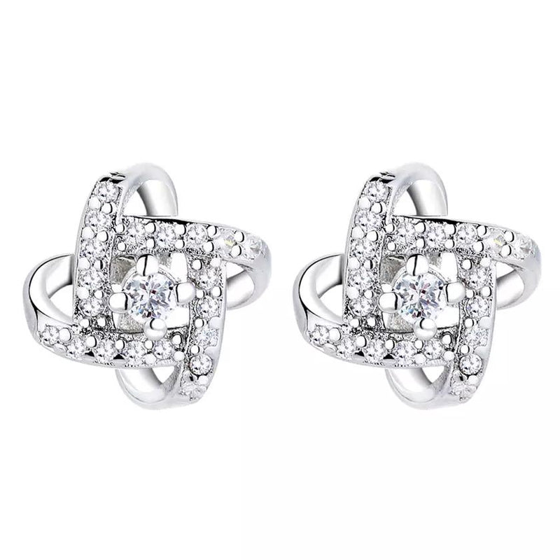 Sterling Silver Love Knot Stud Earrings with Swarovski Crystals Earrings - DailySale