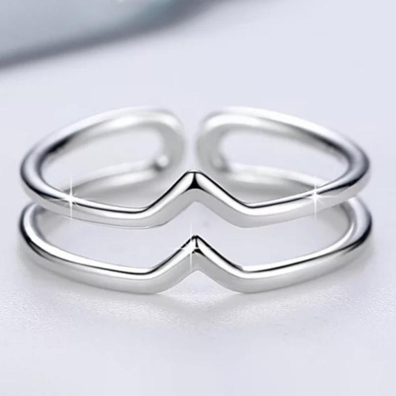 Sterling Silver Minimalist 2 Row Adjustable Bypass Ring Jewelry - DailySale