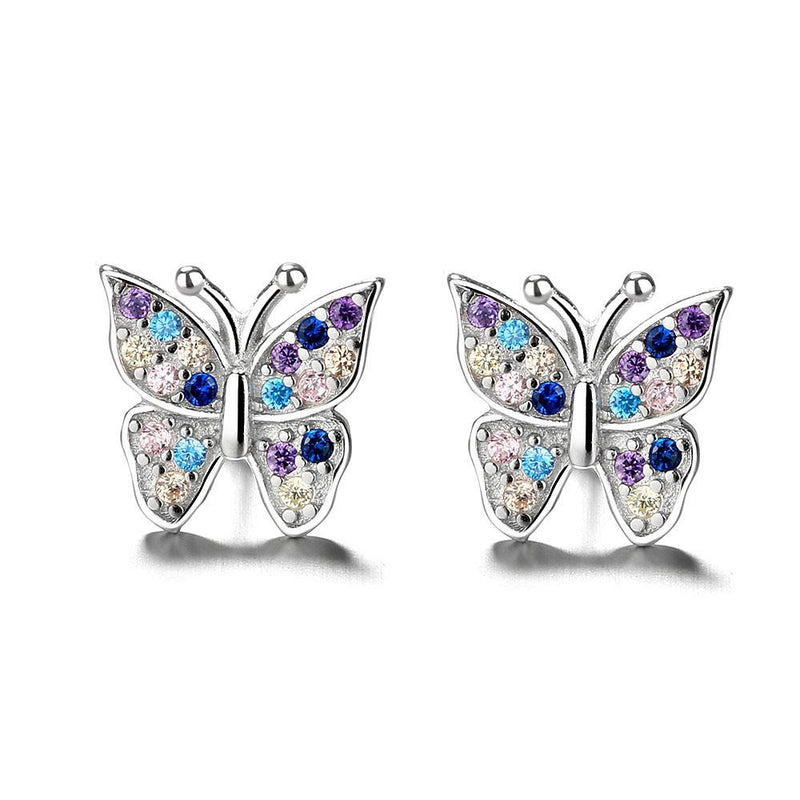 Sterling Silver Multi-Colored Swarvoski Crystal Butterfly Earring Earrings - DailySale