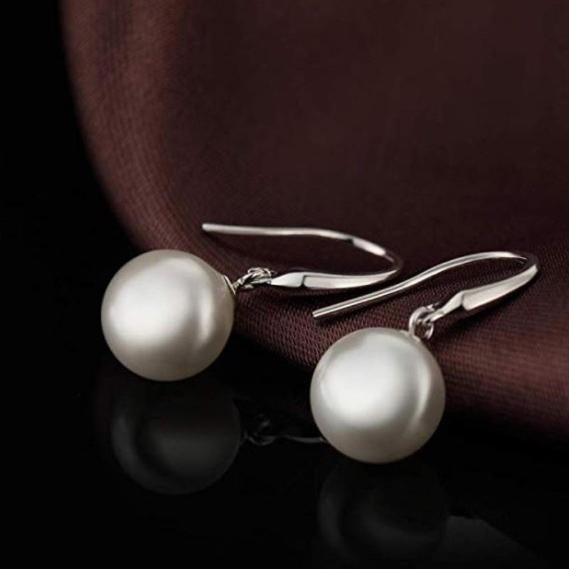 Sterling Silver Plated Pearl Drop Hoop Earrings Jewelry - DailySale