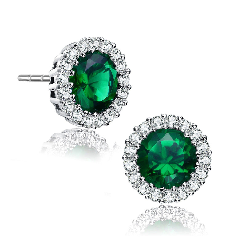 Sterling Silver Rhodium Plated Round Earrings Earrings Emerald - DailySale