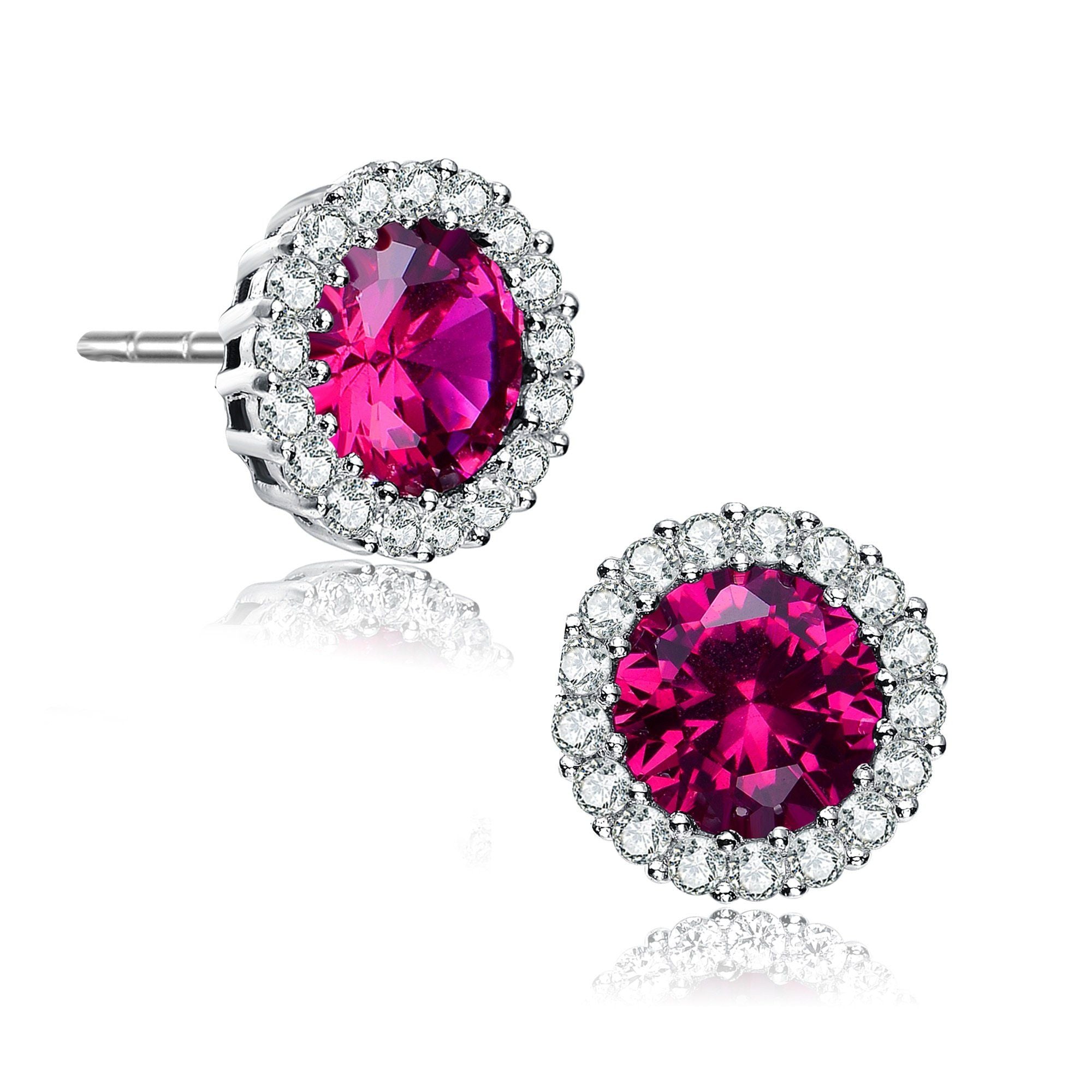 Sterling Silver Rhodium Plated Round Earrings Earrings Ruby - DailySale