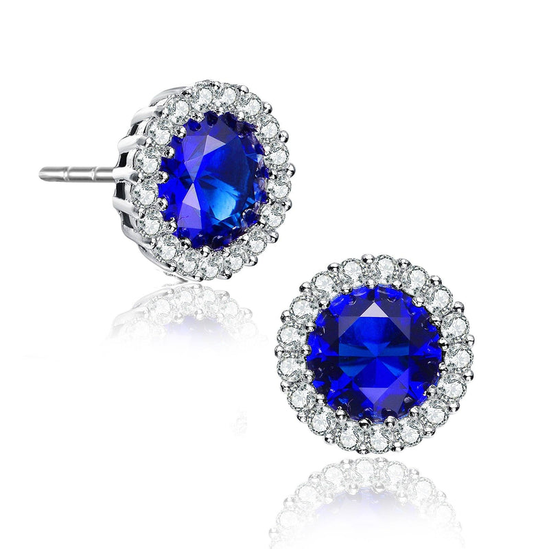 Sterling Silver Rhodium Plated Round Earrings Earrings Sapphire - DailySale