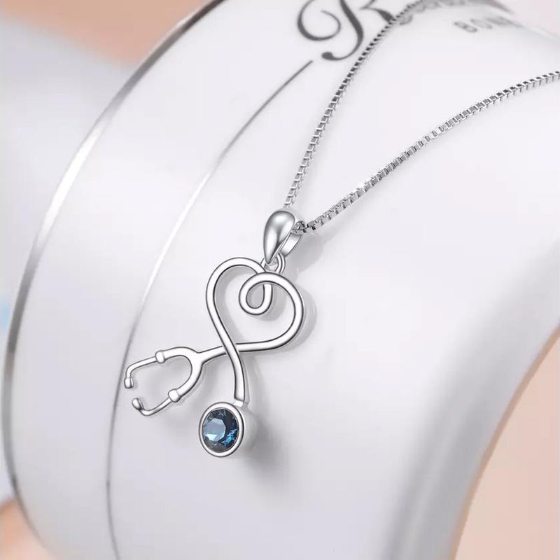 Sterling Silver Stethoscope Heart Pendant Necklace With Swarovski Crystals Necklaces - DailySale