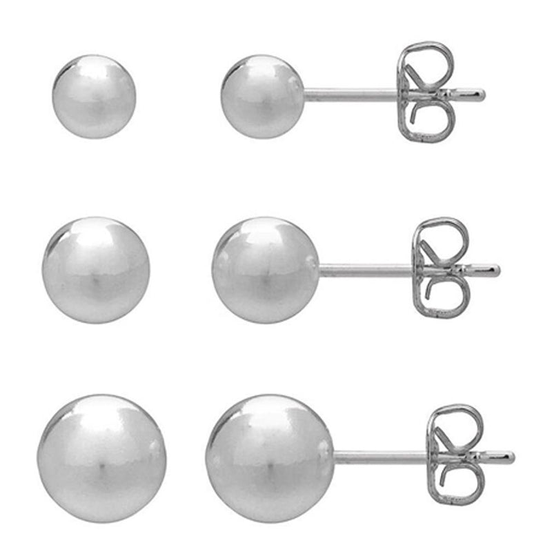 Sterling Silver Trio Ball Stud Earrings Set Jewelry - DailySale