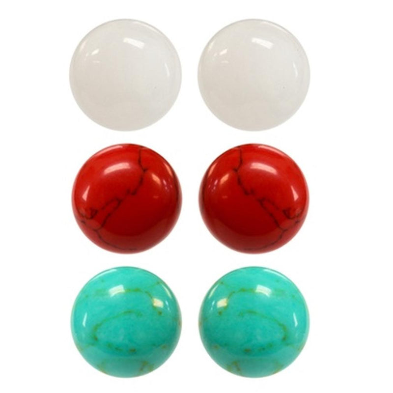 Sterling Silver Trio Red, White and Turquoise Stud Earring Set Jewelry - DailySale