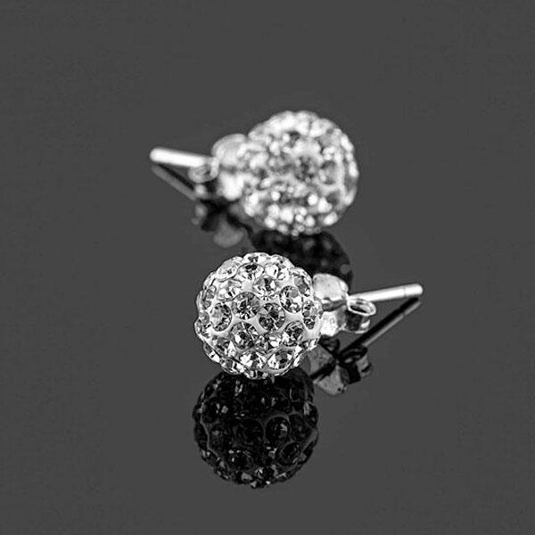 Sterling Silver White Austrian Crystal Ball Studs Earrings - DailySale