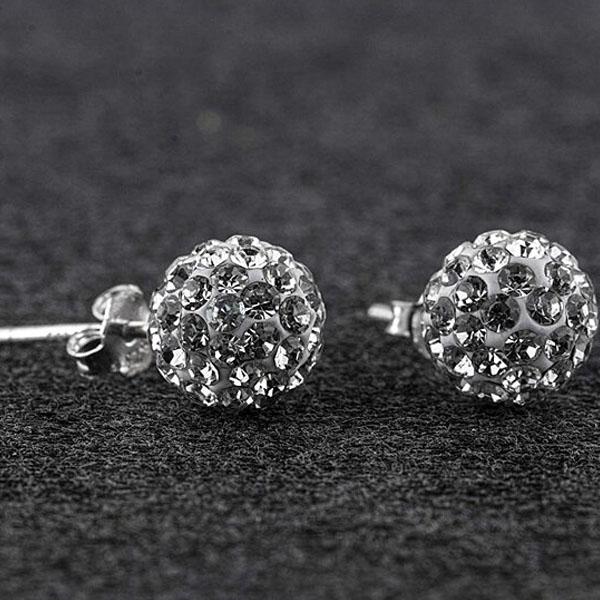 Sterling Silver White Austrian Crystal Ball Studs Earrings - DailySale