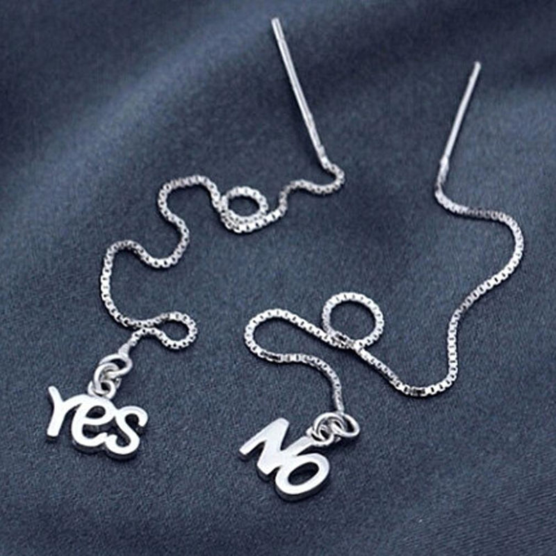 Sterling Silver Yes And No Long Threader Earrings Jewelry - DailySale