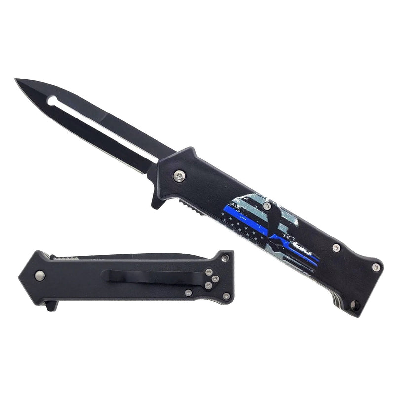 Stiletto Spring Assisted Steel Folding Knife Tactical Punisher Skull - DailySale