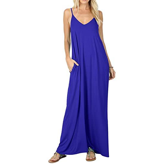 Stokeen Women's Summer Casual Plain Spaghetti Strap Maxi Dress Women's Clothing Blue S - DailySale
