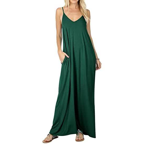 Stokeen Women's Summer Casual Plain Spaghetti Strap Maxi Dress Women's Clothing Dark Green S - DailySale