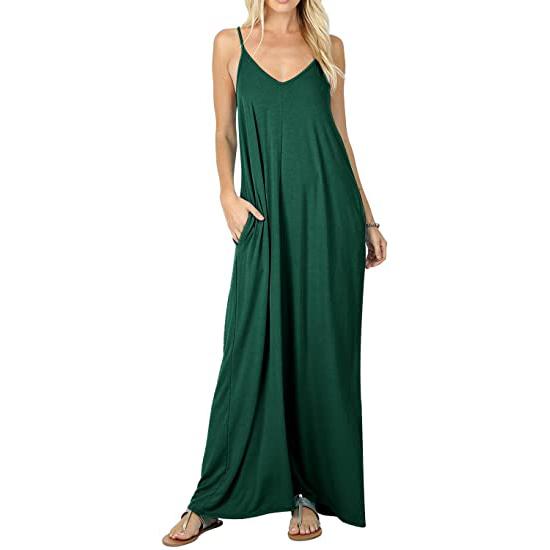 Stokeen Women's Summer Casual Plain Spaghetti Strap Maxi Dress Women's Clothing Dark Green S - DailySale
