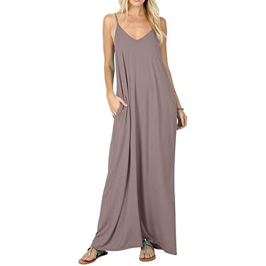 Stokeen Women's Summer Casual Plain Spaghetti Strap Maxi Dress Women's Clothing Khaki S - DailySale