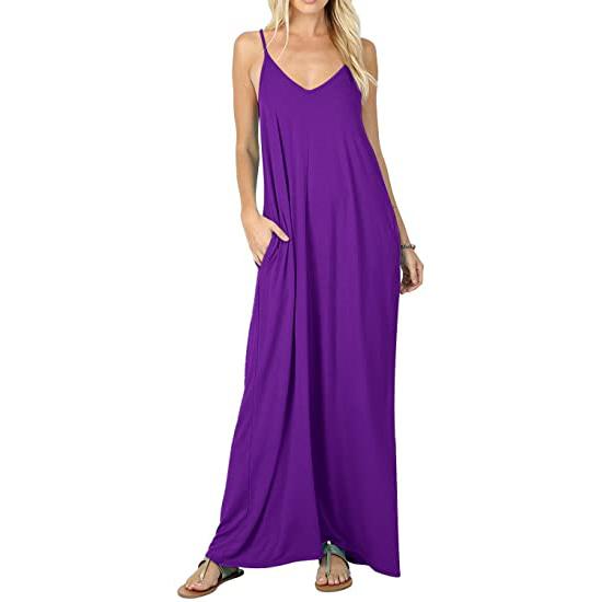 Stokeen Women's Summer Casual Plain Spaghetti Strap Maxi Dress Women's Clothing Purple S - DailySale