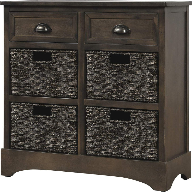 Storage Cabinet with 2 Drawers and 4 Rattan Baskets Furniture & Decor Brown Gray - DailySale