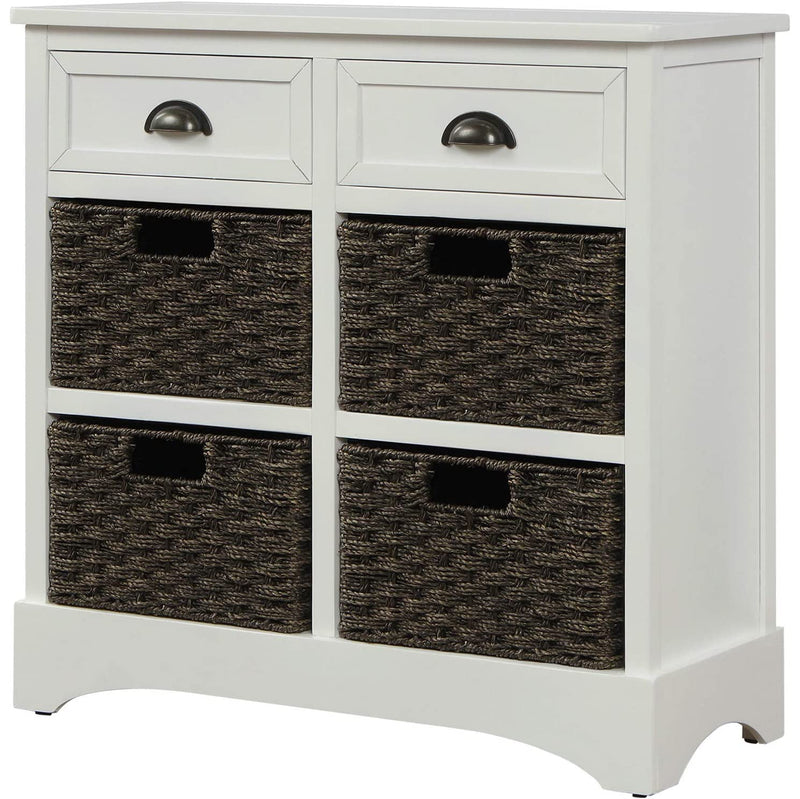 Storage Cabinet with 2 Drawers and 4 Rattan Baskets Furniture & Decor White - DailySale