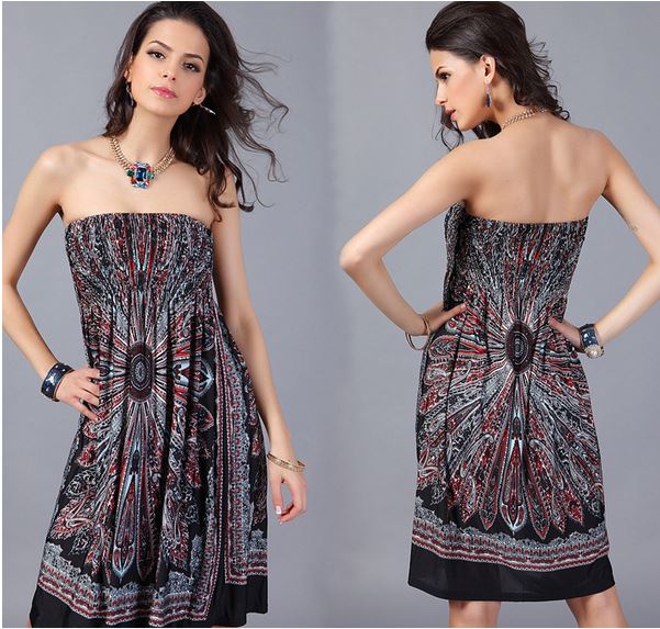Strapless Paisley Print Dress - Assorted Styles and Sizes Women's Apparel L Black Explosion - DailySale