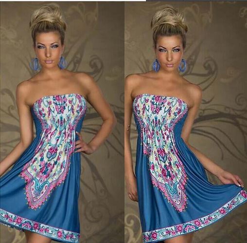Strapless Paisley Print Dress - Assorted Styles and Sizes Women's Apparel XL Blue Bohemian - DailySale