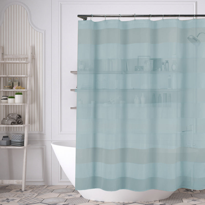 Striped Shower Curtain 70" x 72" with 12-Piece Hook Set Bath Aqua - DailySale