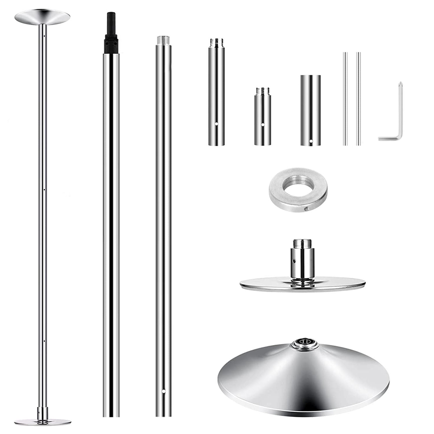 Breakdown showing all components of the Stripper Dance Pole (45mm Spinning Static Dancing Pole)