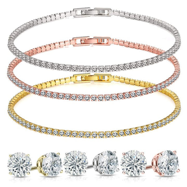 Stud Earrings and Tennis Bracelet Set Made with Swarovski Elements Crystals Bracelets - DailySale