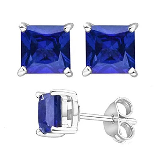 Stunning Silver Blue Square Shape Stud Earrings Earrings - DailySale