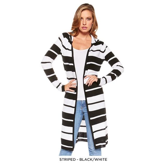 Stylish Long Hooded Cardigan - Assorted Colors Women's Apparel S Black/White - DailySale