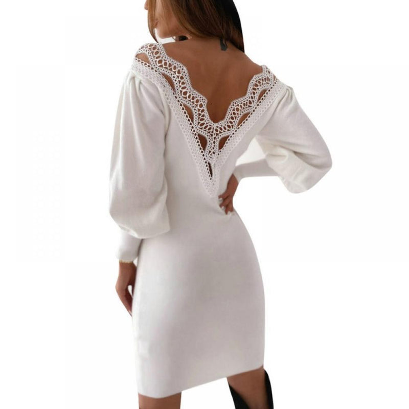 Summark Ladies Lace Long Sleeve Casual Slim Dress