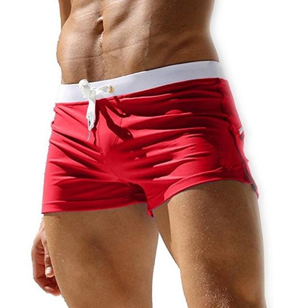 Summer Men Fashion Swimwear Swimming Trunks Men's Clothing Red S - DailySale