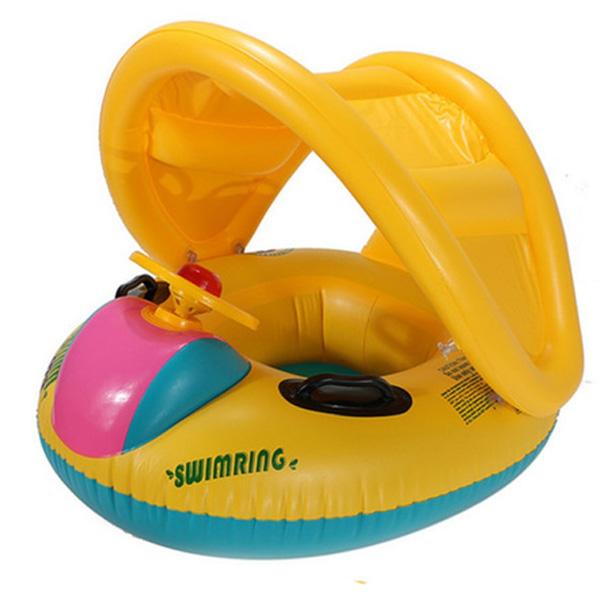 Summer Steering Wheel Sunshade Swim Ring Car Inflatable Baby Float Seat Boat Sports & Outdoors Yellow - DailySale