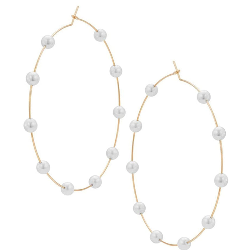 Super Huge Circle Pearls Earrings Thin Dangle Earrings Gold - DailySale