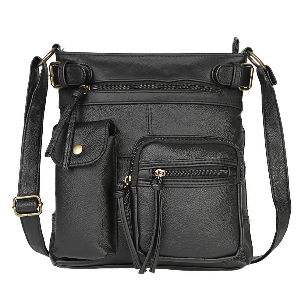 Belted Leather Crossbody Bag - Black