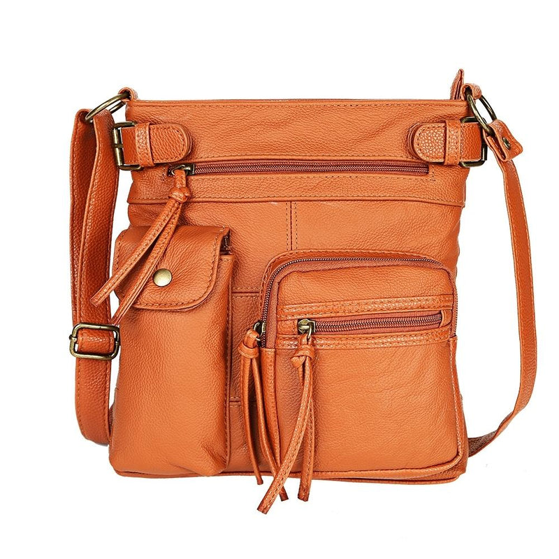Super Soft Genuine Leather Top Belt Accent Crossbody Bag - Assorted Color Handbags & Wallets Brown - DailySale