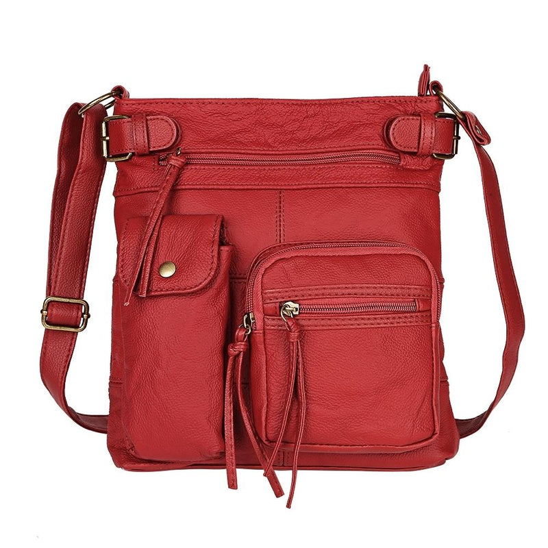 Super Soft Genuine Leather Top Belt Accent Crossbody Bag - Assorted Color Handbags & Wallets Red - DailySale