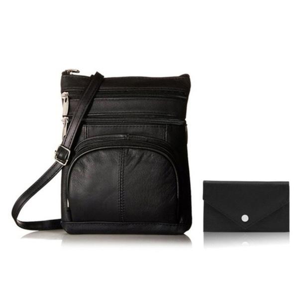 Super Soft Leather Crossbody Bag with Mini Commuter Card Case Bags & Travel Black - DailySale