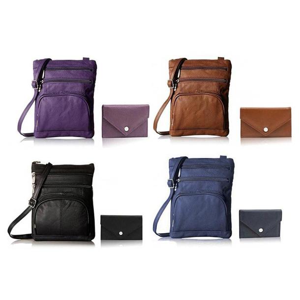 Super Soft Leather Crossbody Bag with Mini Commuter Card Case Bags & Travel - DailySale