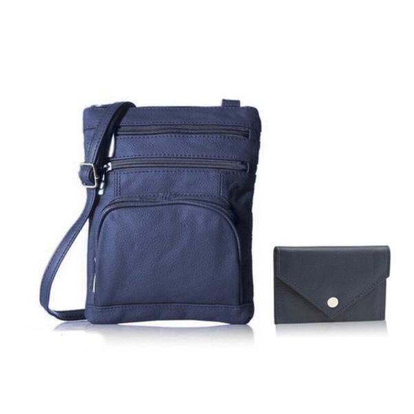 Super Soft Leather Crossbody Bag with Mini Commuter Card Case Bags & Travel Navy - DailySale