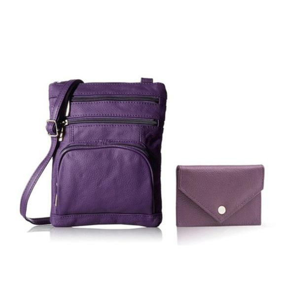 Super Soft Leather Crossbody Bag with Mini Commuter Card Case Bags & Travel Purple - DailySale