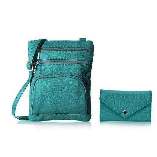 Super Soft Leather Crossbody Bag with Mini Commuter Card Case Bags & Travel Teal - DailySale